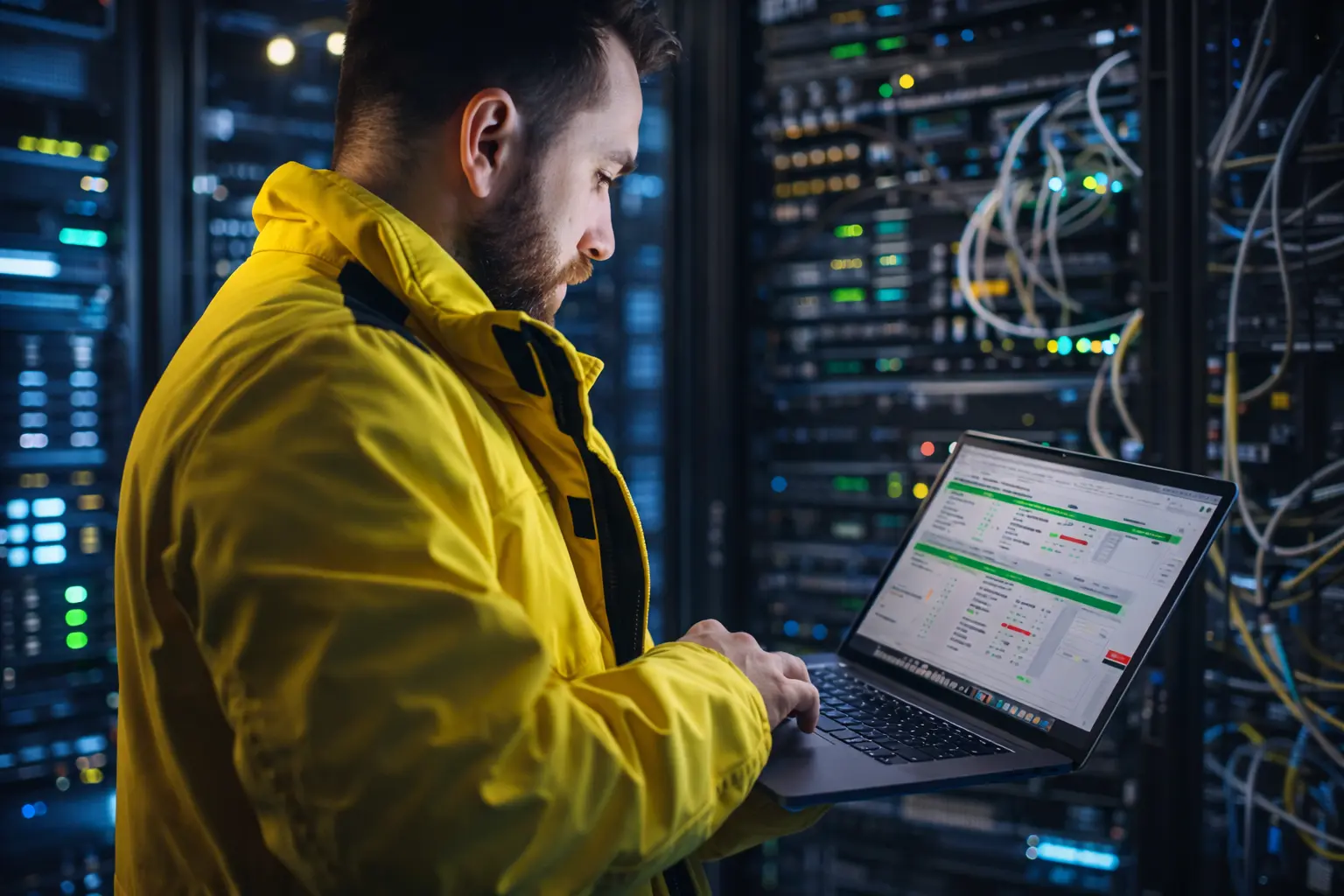 Ingeniero monitoreando data center de Globaltech